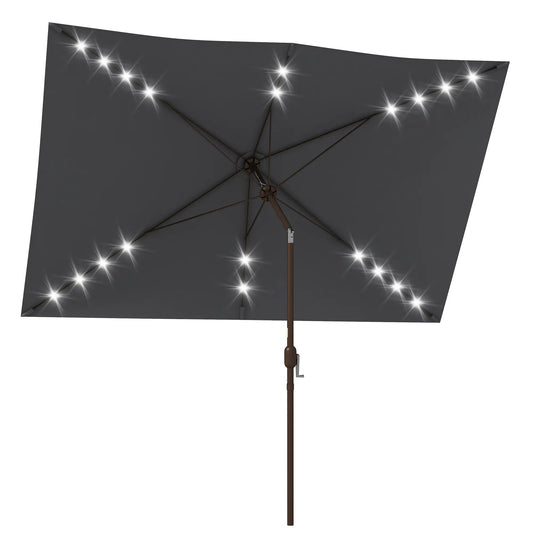 6.5x10ft Dark Grey Tilt Aluminum Patio Umbrella, Solar Powered LEDs, Dark Grey Sun Umbrellas Dark Grey (polyester fabric), Dark Brown (umbrella pole) at Gallery Canada