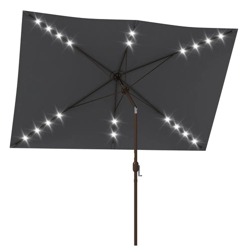 6.5x10ft Dark Grey Tilt Aluminum Patio Umbrella, Solar Powered LEDs, Dark Grey