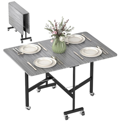 6-Seater Drop-Leaf Dining Table With Wheels, Grey, Grey Dining Tables at Gallery Canada