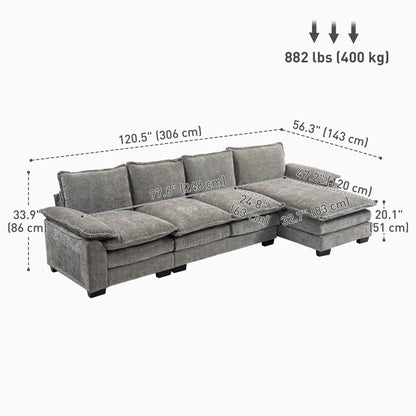 Chenille L-Shaped Sofa with Chaise Lounge, Double-Layer Seat Cushion, Grey Sofas & Reclining Chairs at Gallery Canada