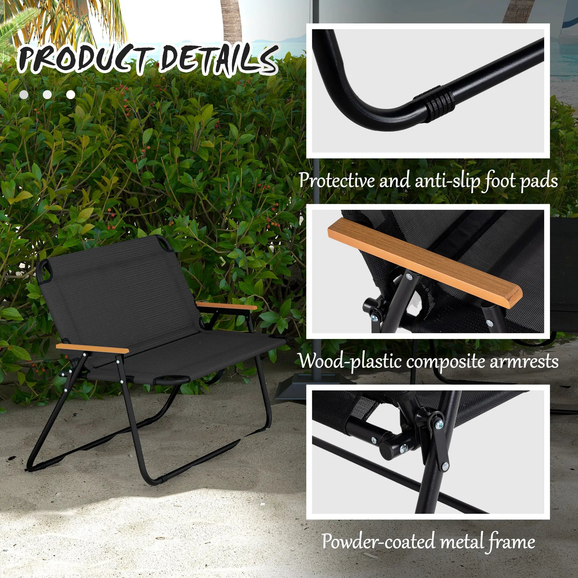 2-Seat Folding Camping Chair, Mesh Fabric, Black Patio Chairs at Gallery Canada