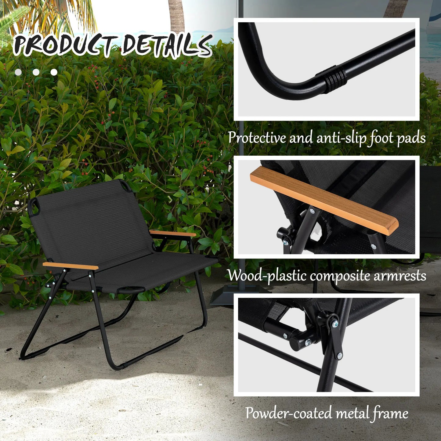 2-Seat Folding Camping Chair, Mesh Fabric, Black Patio Chairs at Gallery Canada