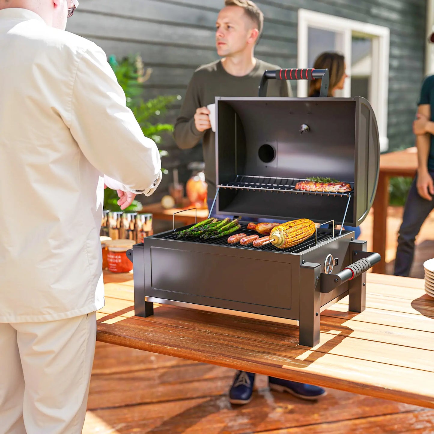 Portable Tabletop Charcoal Smoker, Ash Catcher, Thermometer, Black Charcoal BBQ Grils at Gallery Canada