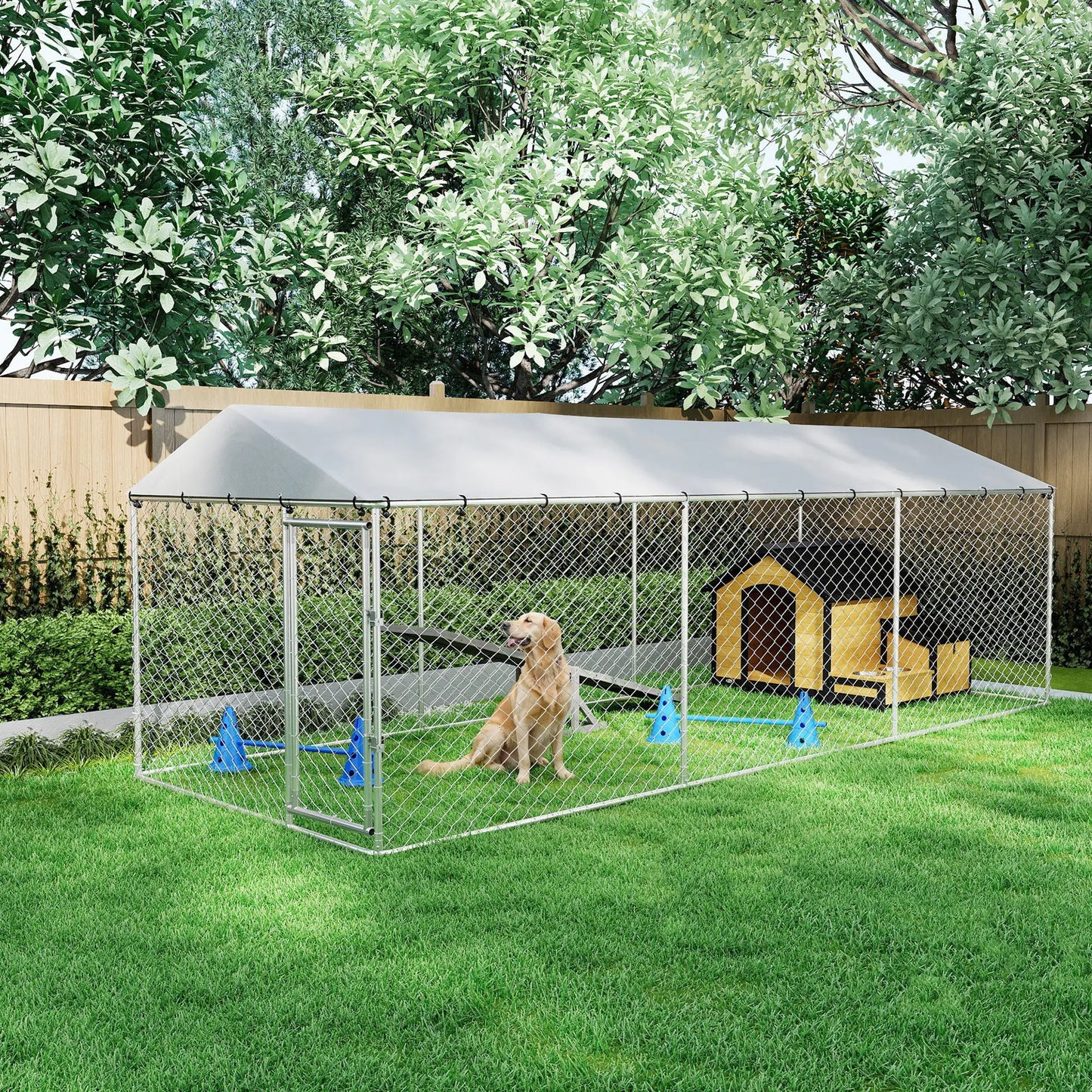 20' X 7.5' X 6.5' Dog Kennel Outdoor, Waterproof Cover, Silver Dog Kennels at Gallery Canada