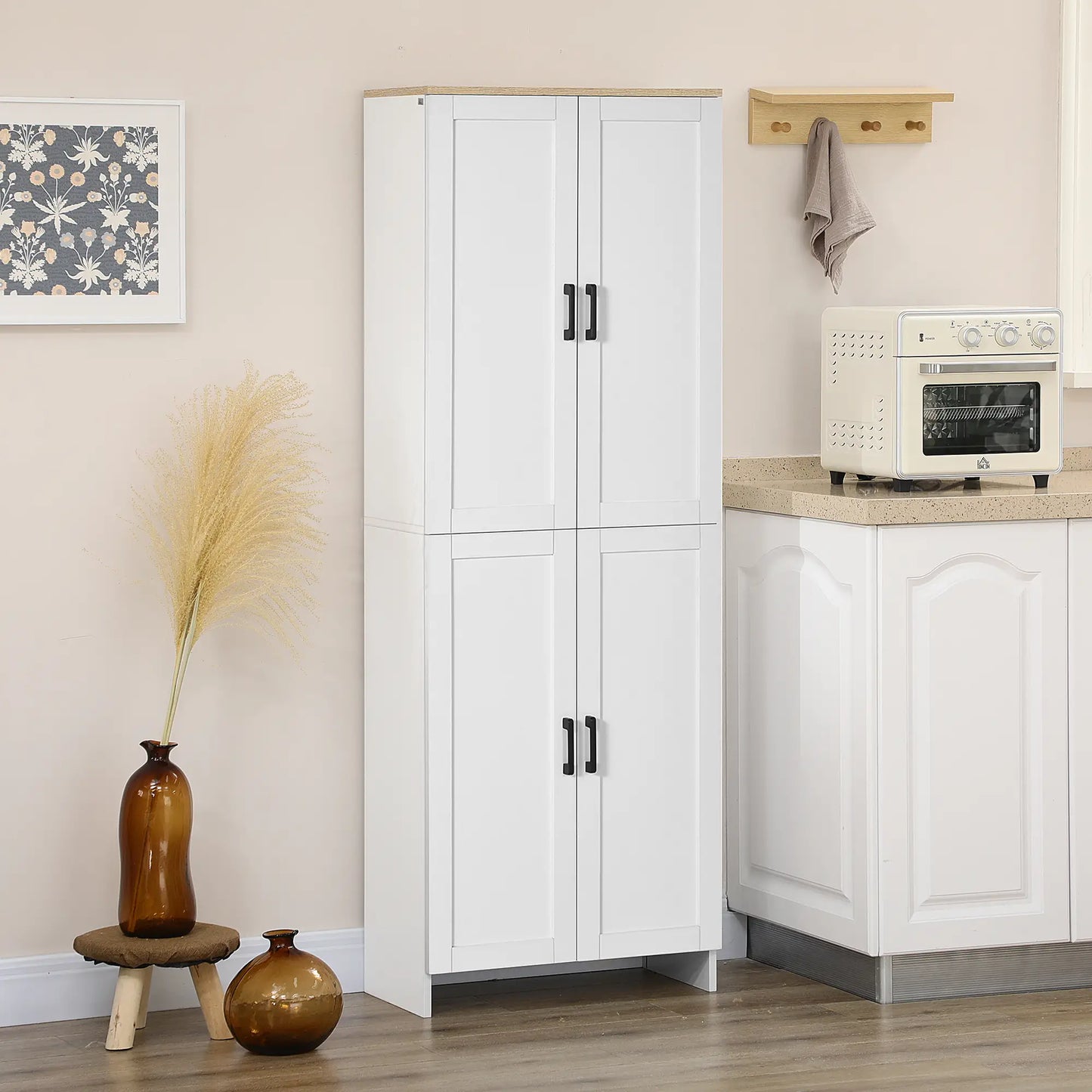 67" 4-Door Kitchen Pantry Cabinet, Freestanding, Adjustable Shelves, White Kitchen Pantry Cabinets at Gallery Canada