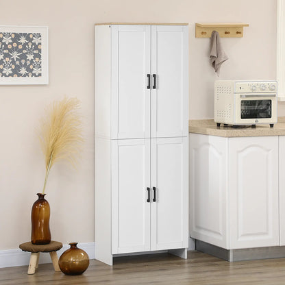 67" 4-Door Kitchen Pantry Cabinet, Freestanding, Adjustable Shelves, White Kitchen Pantry Cabinets at Gallery Canada