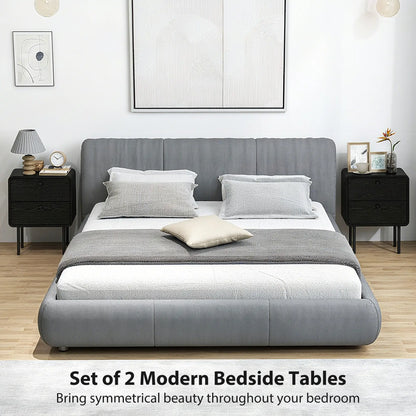 Modern Bedside Tables Set of 2, 2 Drawers, Steel Legs, Black Wood Grain, Black Bedside Tables at Gallery Canada