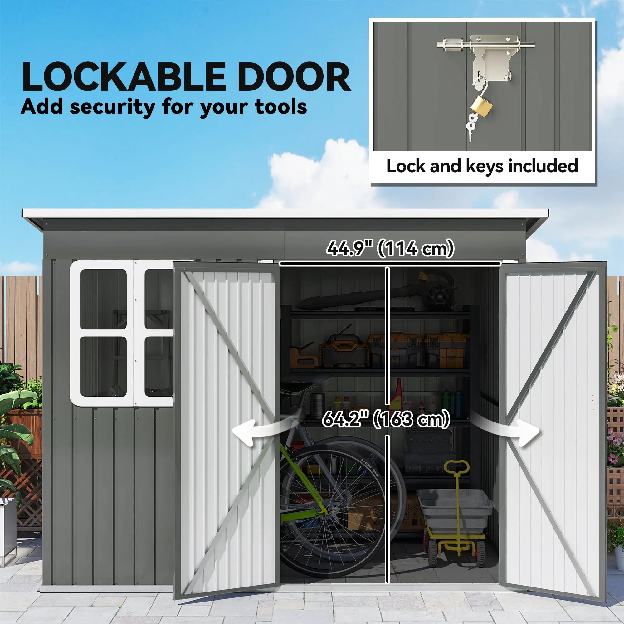 8.5' x 6' Galvanised Steel Outdoor Storage Shed, Garden Shed, Grey Sheds at Gallery Canada