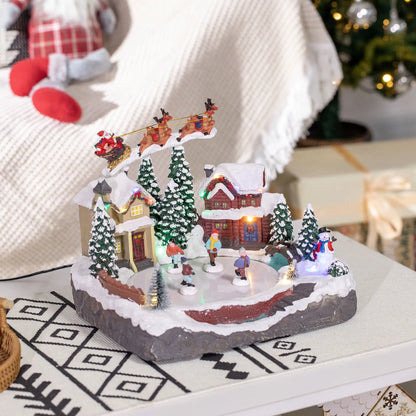 Animated Christmas Village Set, Santa Deer Skating Pond, LED Light, Multicolored Christmas Village Houses at Gallery Canada