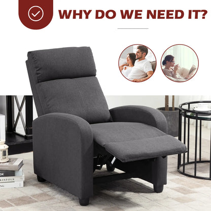 Manual Fabric Recliner Chair, Home Theater Seating, Dark Grey Single Sofas at Gallery Canada