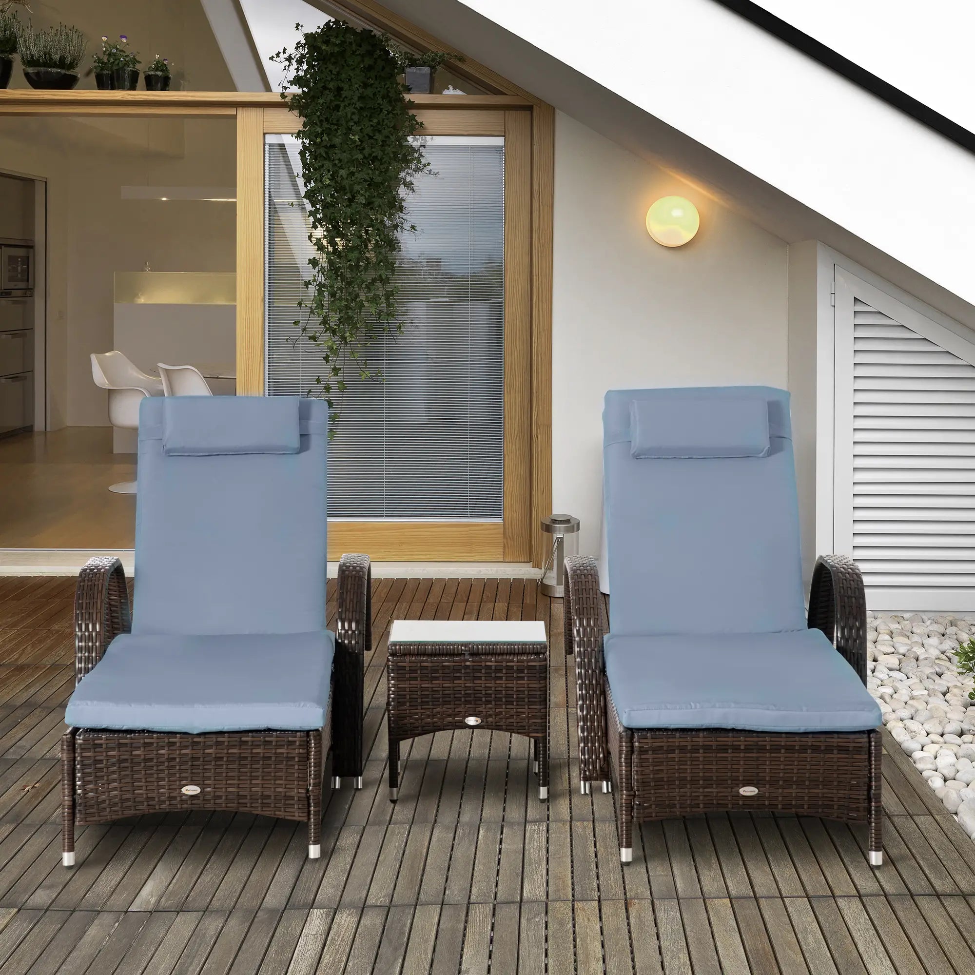 3-Piece Wicker Patio Lounger Set, PE Rattan, Brown/Grey Chaise Loungers at Gallery Canada