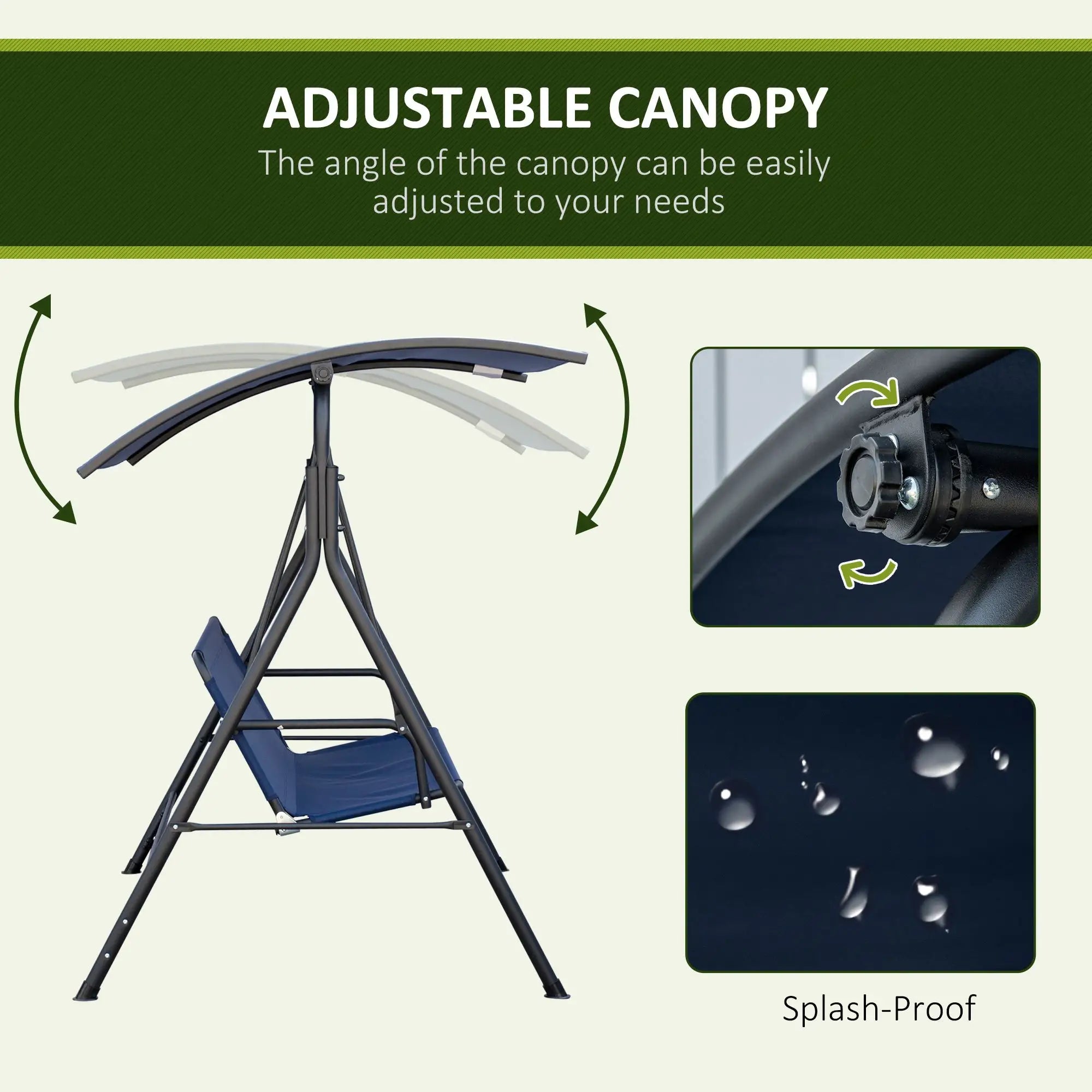 3-Seater Outdoor Swing, Adjustable Canopy, Dark Blue Porch Swings with Canopy at Gallery Canada