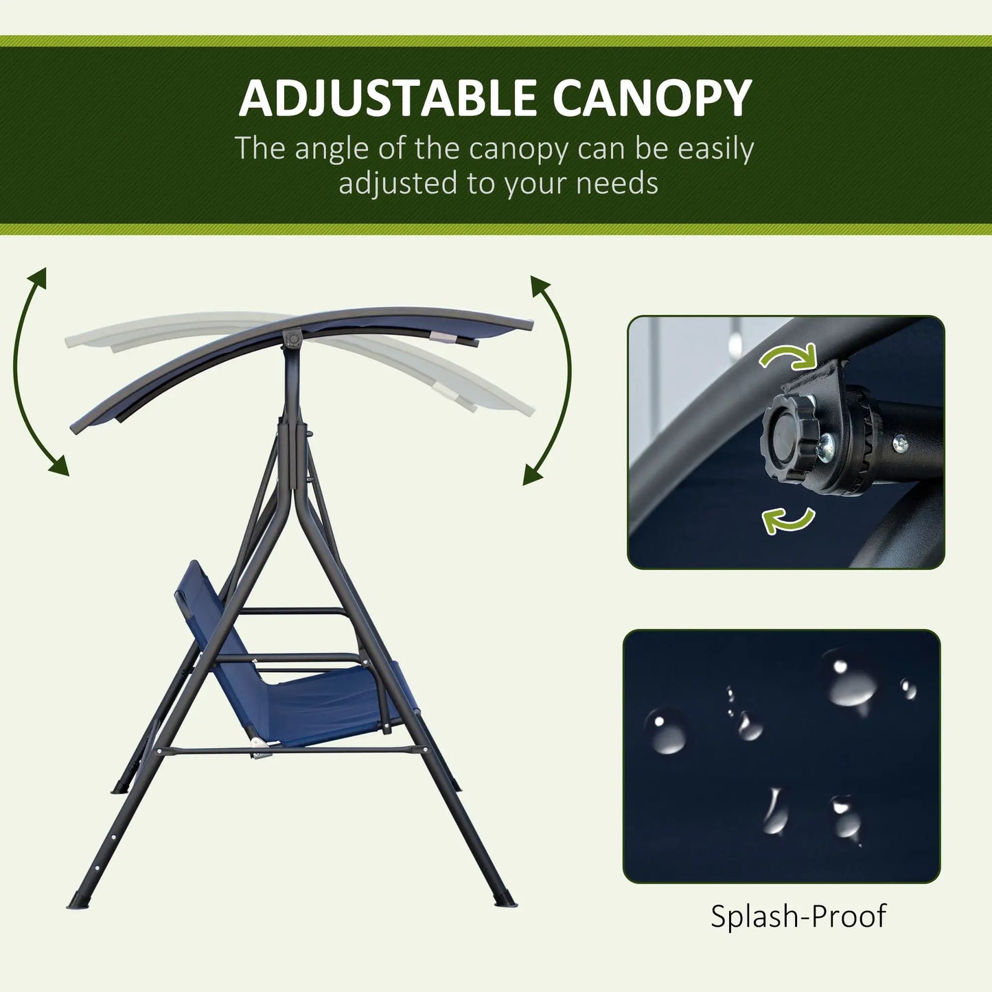 3-Seater Outdoor Swing, Adjustable Canopy, Dark Blue Porch Swings with Canopy at Gallery Canada