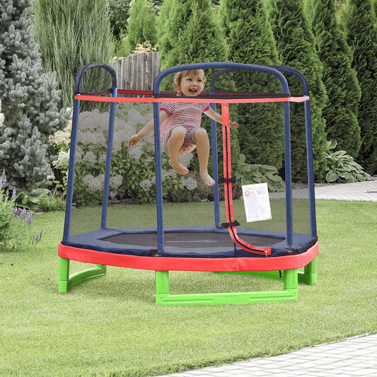 84.75" Kids Trampoline 7 FT Indoor Outdoor Trampolines with Safety Net Enclosure Built-in Zipper Padded Covering, for Boys and Girls, Red - Gallery Canada