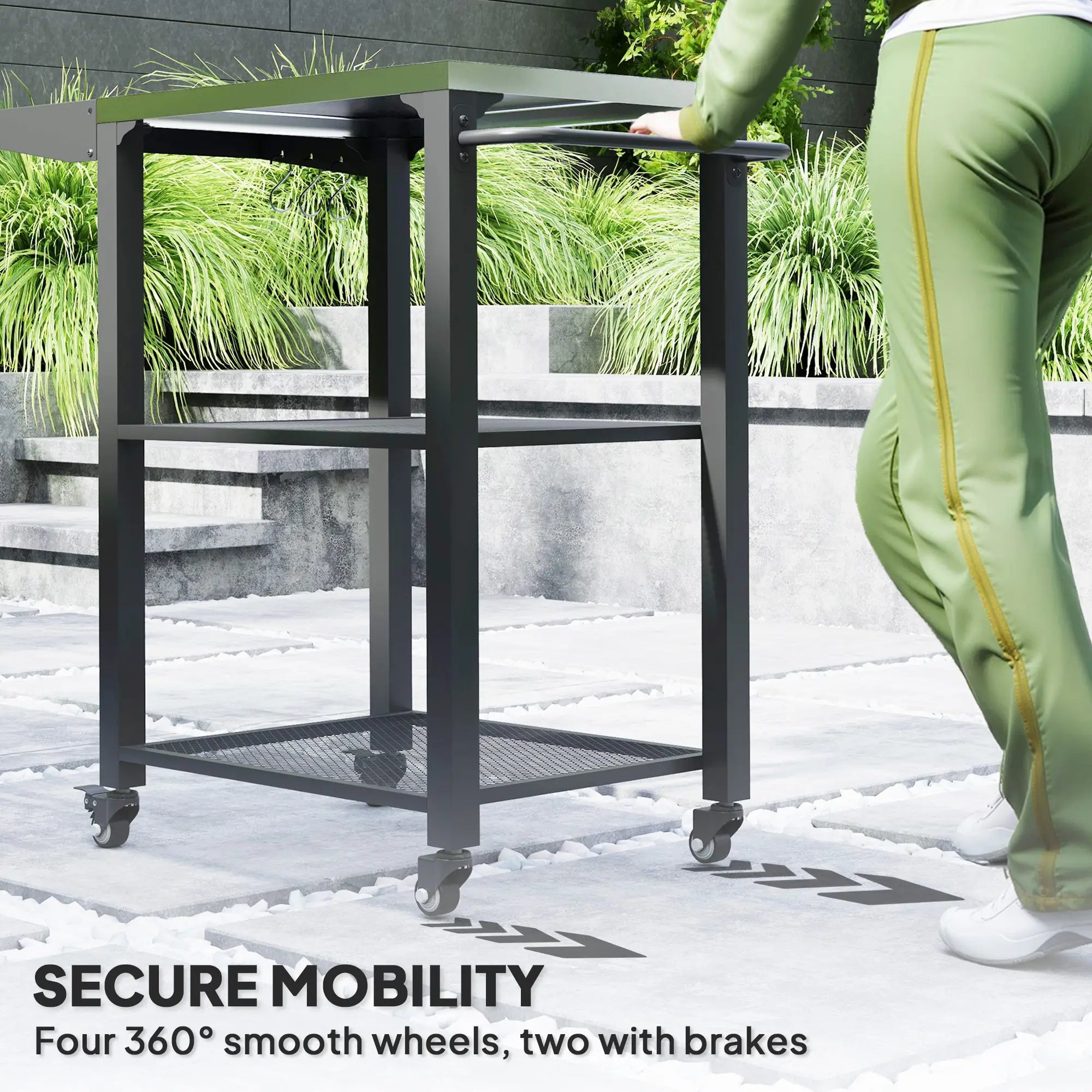 Outdoor Grill Cart With Foldable Side Table, 3-Tier Pizza Oven Stand Outdoor Grill Carts at Gallery Canada
