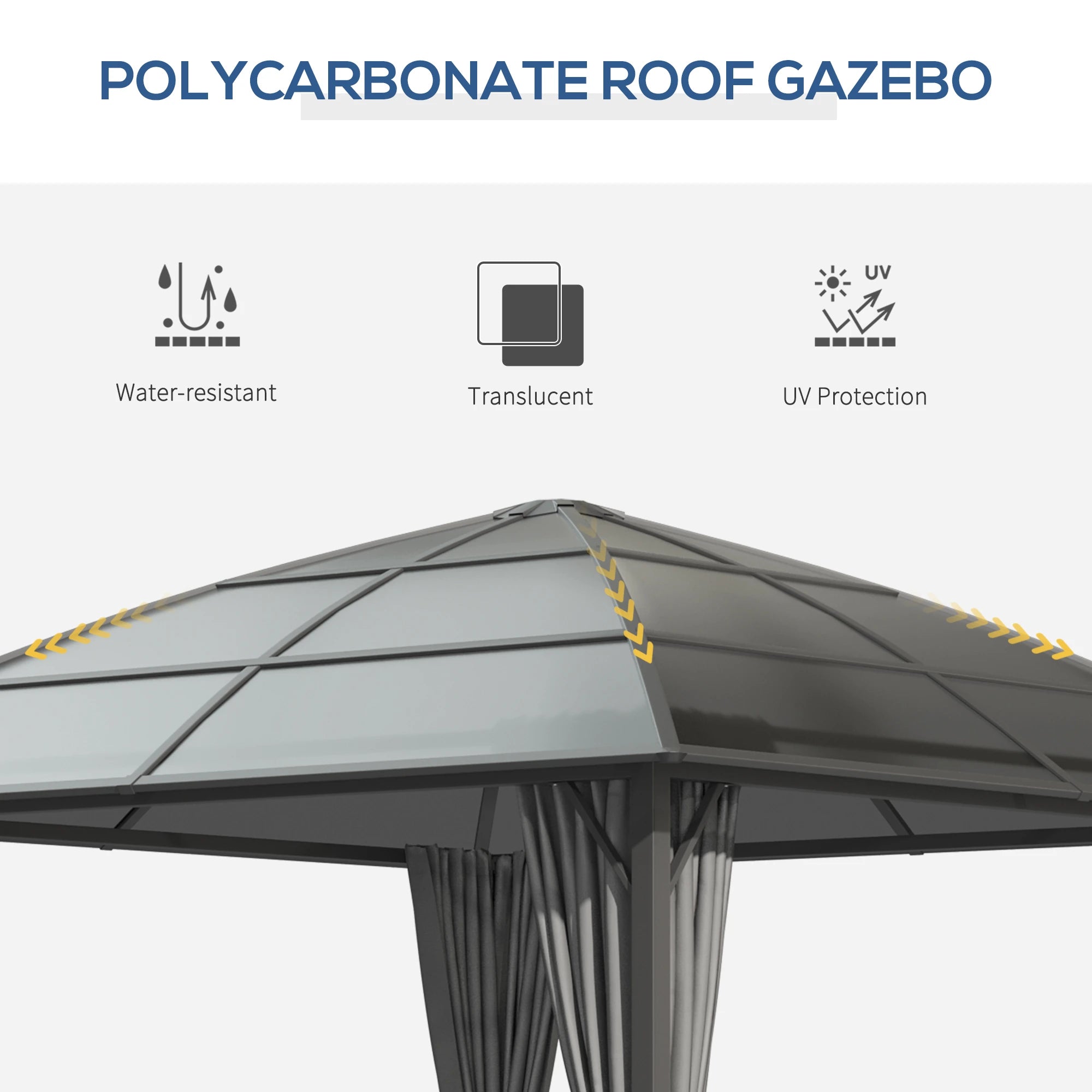 10' x 10' Hardtop Gazebo, UV60+ Polycarbonate Roof, Steel Frame, Dark Grey Gazebos at Gallery Canada