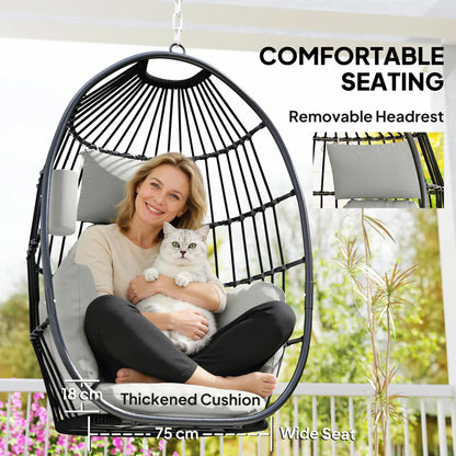 Foldable Hanging Egg Chair, With Head Pillow And Cup Holder, Dark Grey Hanging Porch Swings at Gallery Canada