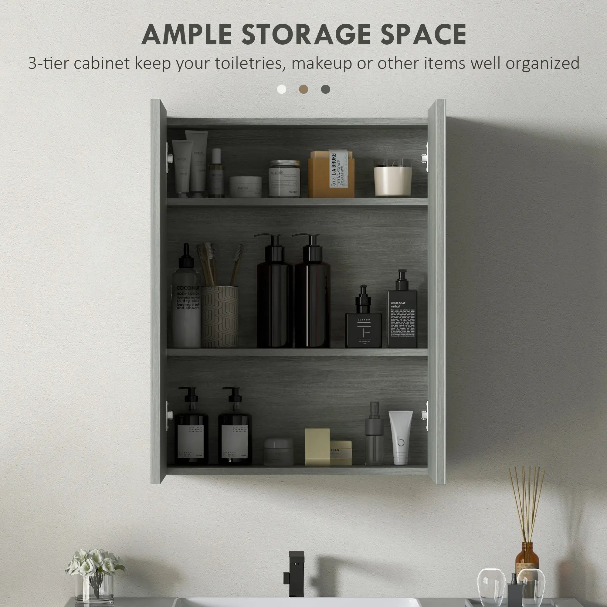 Wall Mount Mirrored Medicine Cabinet, Adjustable Shelf, Double Soft Closing Doors, Grey Mirror Medicine Cabinets at Gallery Canada