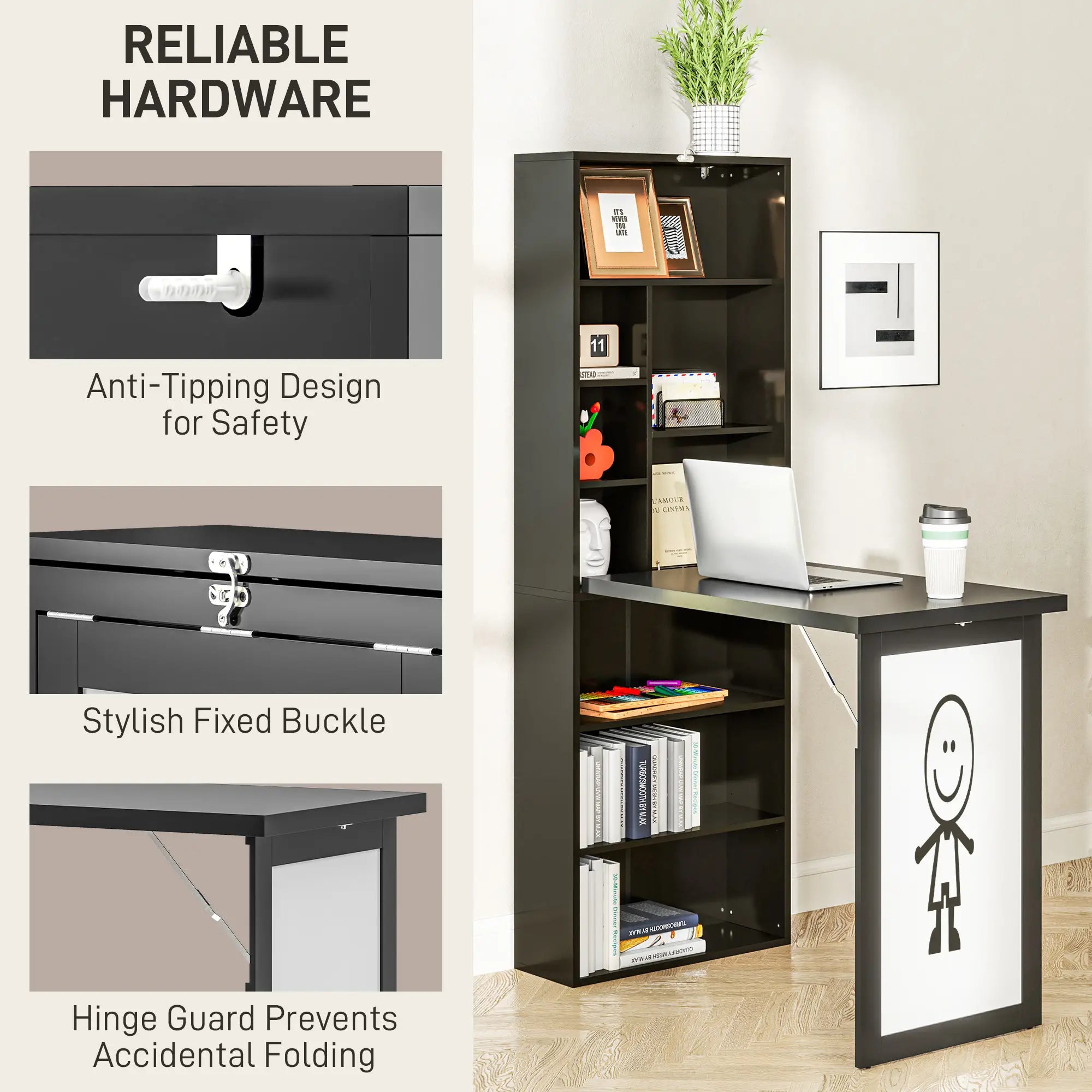 Fold-Out Convertible Office Desk, Wall Mount, Black Writing Desks at Gallery Canada