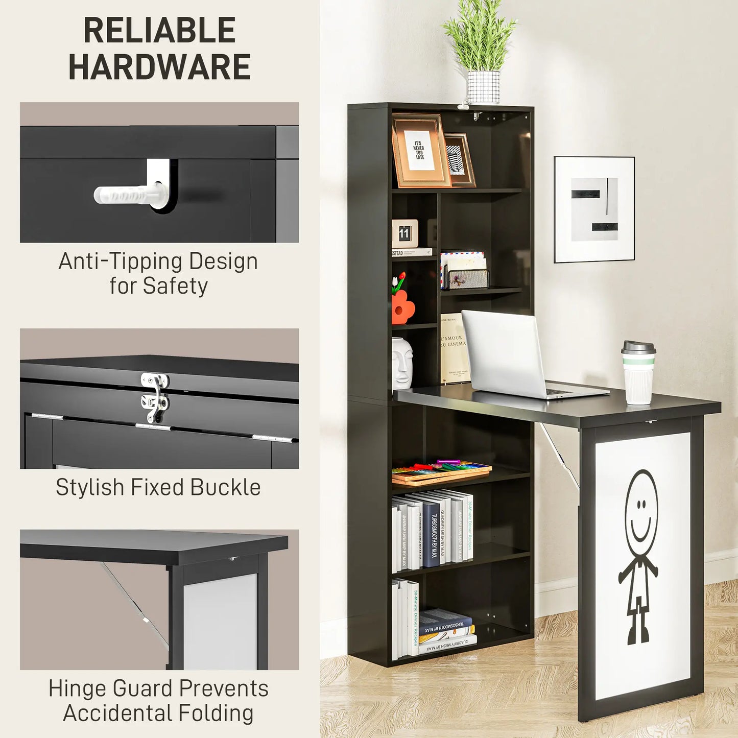 Fold-Out Convertible Office Desk, Wall Mount, Black Writing Desks at Gallery Canada