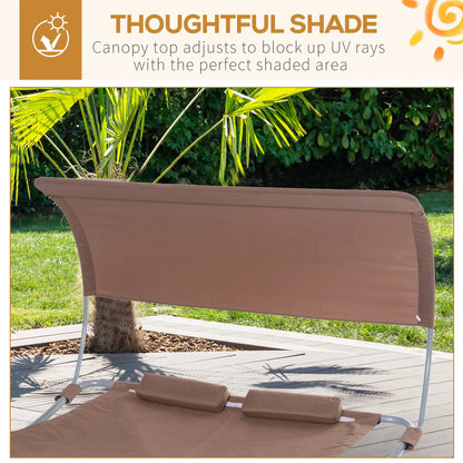 79" Outdoor Lounge Chair with Canopy, Double Chaise Lounger, Brown Lounger Chairs at Gallery Canada