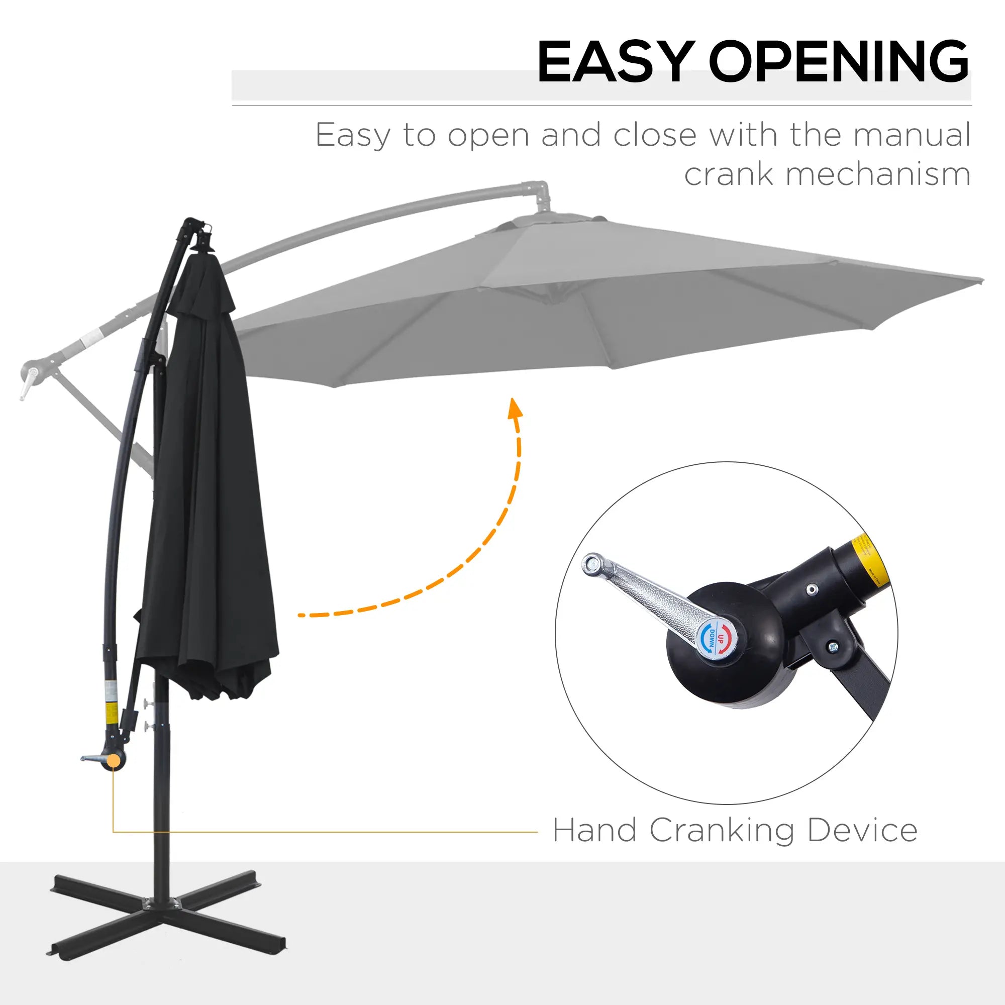 9.7ft Offset Patio Umbrella, 8 Ribs, Crank Handle, Black Offset Cantilever Umbrellas at Gallery Canada