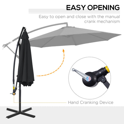 9.7ft Offset Patio Umbrella, 8 Ribs, Crank Handle, Black Offset Cantilever Umbrellas at Gallery Canada