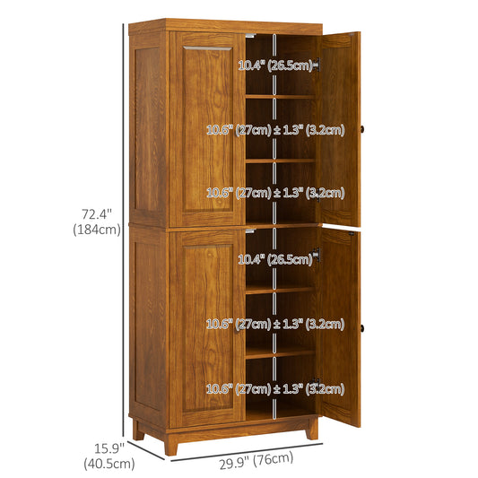 72.5" Kitchen Cabinet, Pantry Storage Cabinet with 4 Doors and 2 Adjustable Shelves for Dining Room, Distressed Brown - Gallery Canada