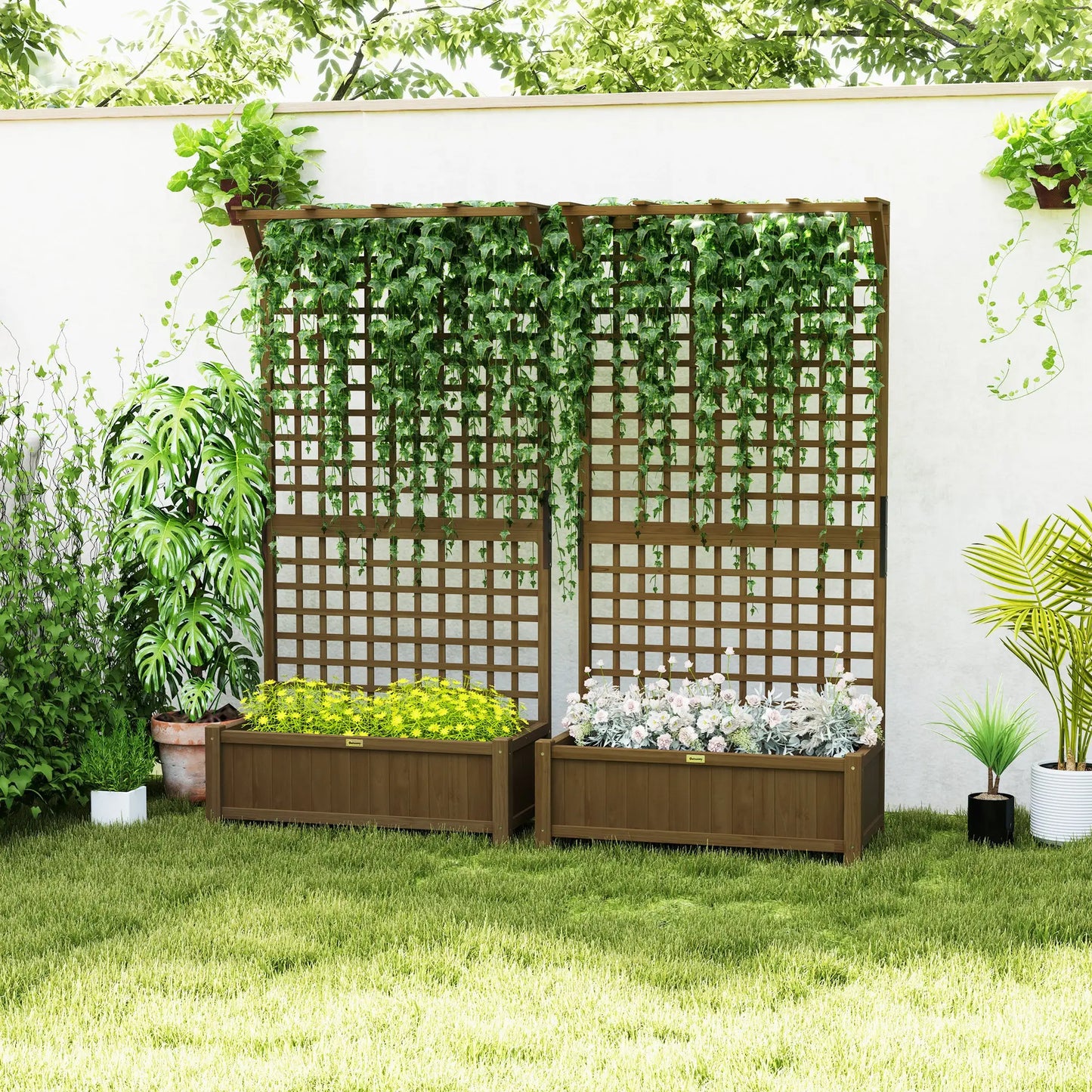 Wood Planter with Trellis for Vine Climbing, Raised Garden Bed Wooden Planter Boxes at Gallery Canada