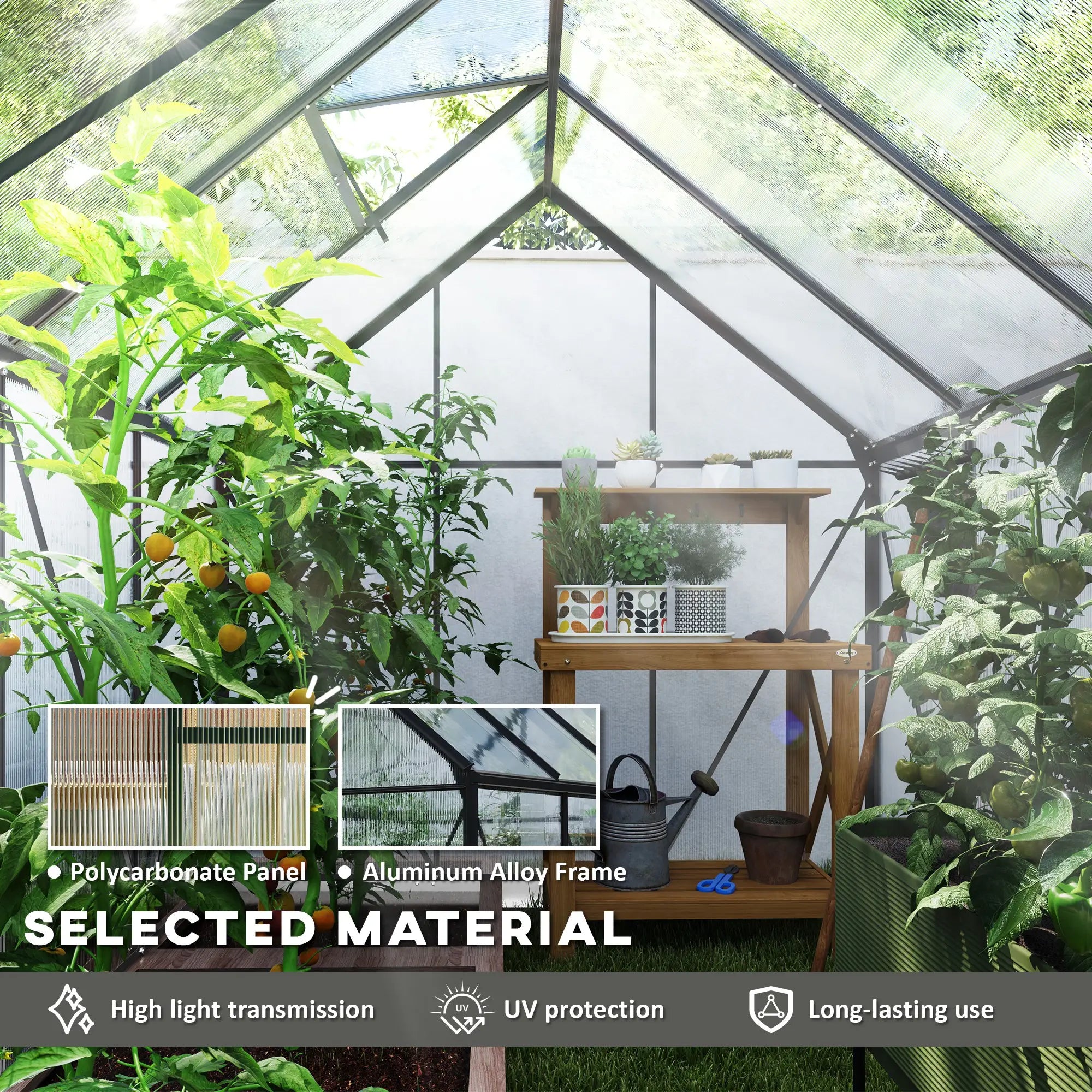 6' x 8' x 6.5' Polycarbonate Greenhouse, Walk-in, Adjustable Roof Vent, Charcoal Grey Walk In Greenhouses at Gallery Canada