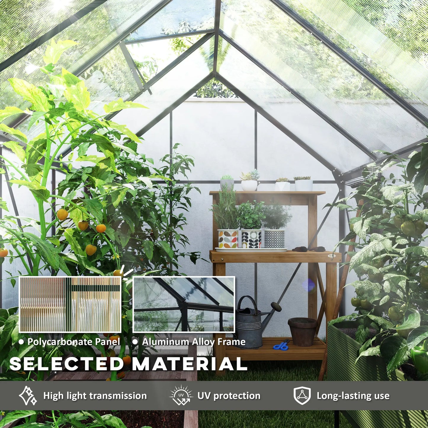 6' x 8' x 6.5' Polycarbonate Greenhouse, Walk-in, Adjustable Roof Vent, Charcoal Grey Walk In Greenhouses at Gallery Canada