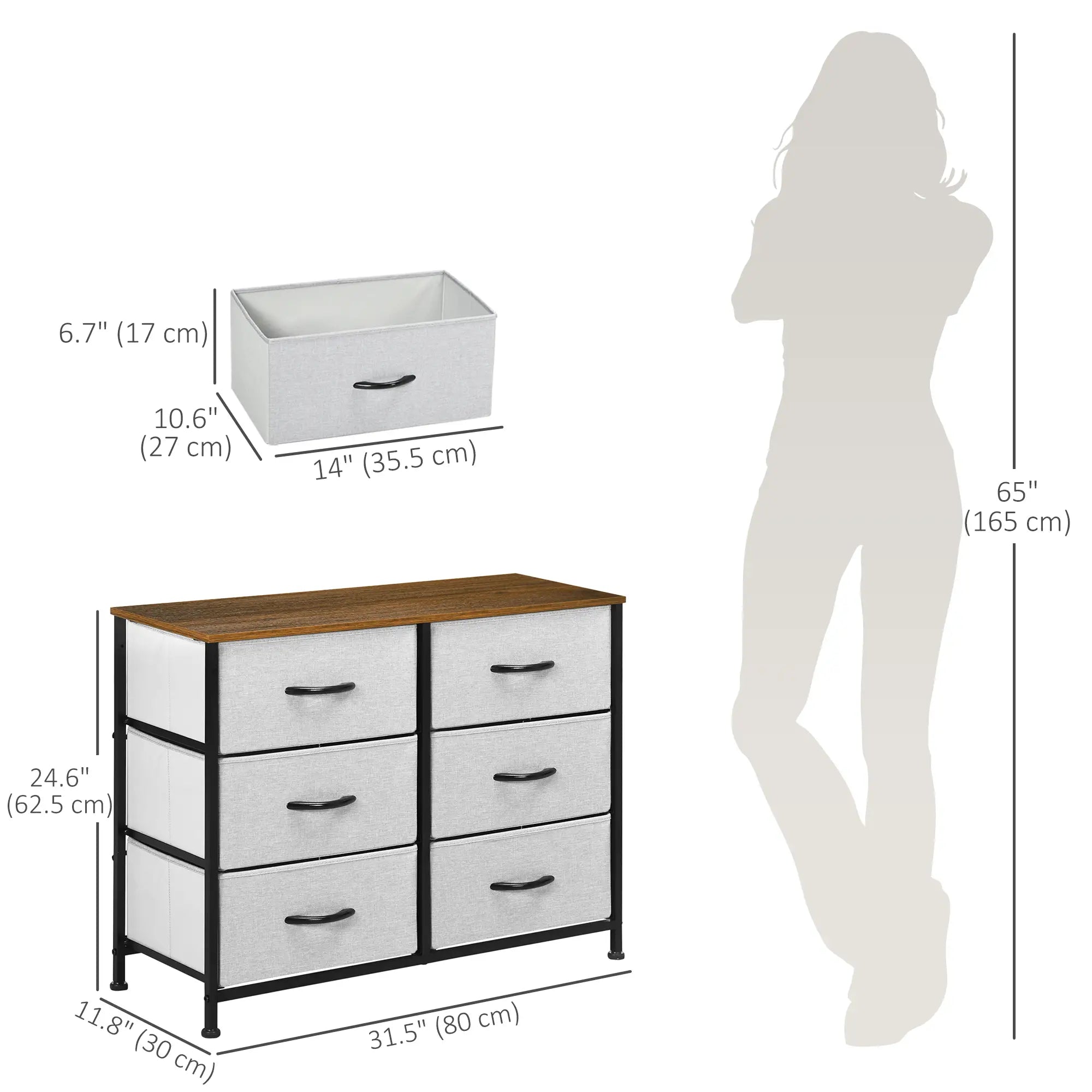 6 Drawer Dresser, Fabric Chest, Steel Frame, Wood Grain Top, Grey Storage Cabinets at Gallery Canada
