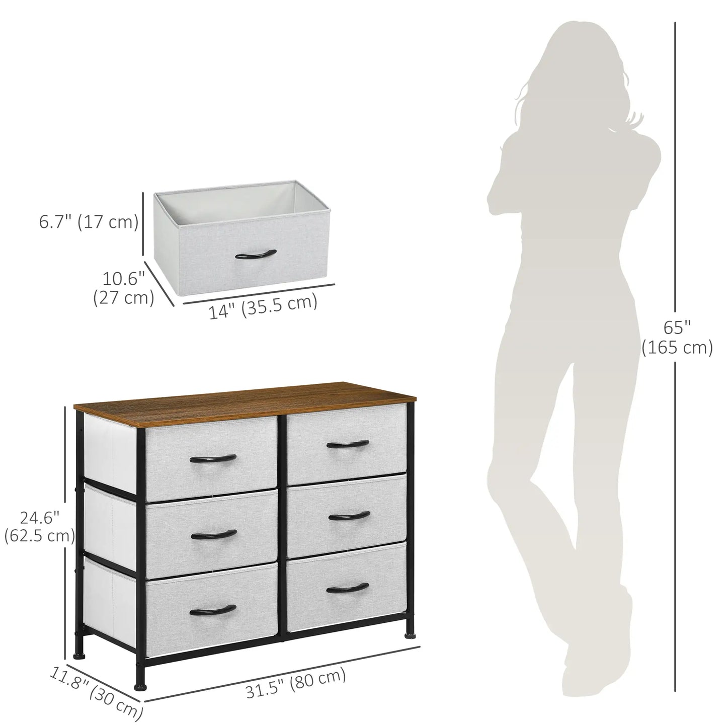 6 Drawer Dresser, Fabric Chest, Steel Frame, Wood Grain Top, Grey Storage Cabinets at Gallery Canada