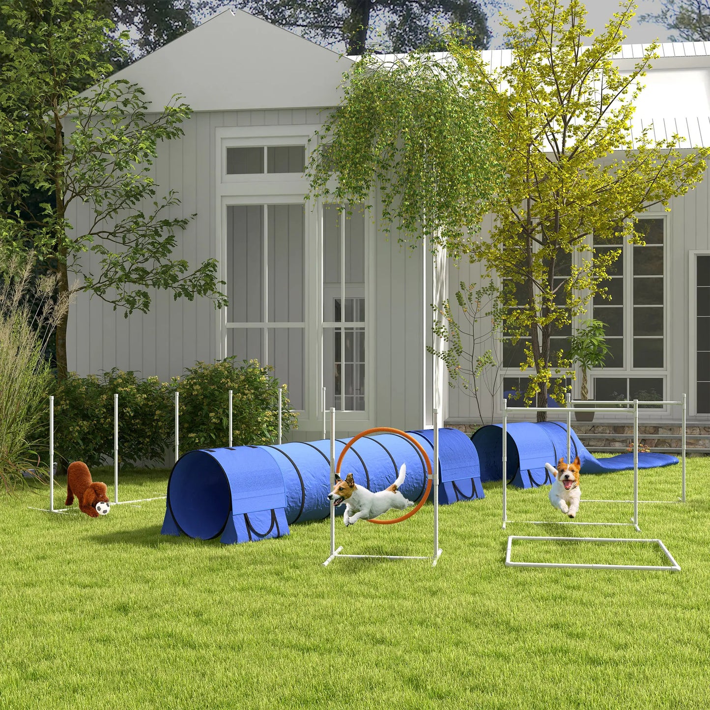 7 Pcs Dog Agility Kit, Tunnels, Weave Poles, Adjustable Hurdles, Blue Dog Agility Training Equipment at Gallery Canada