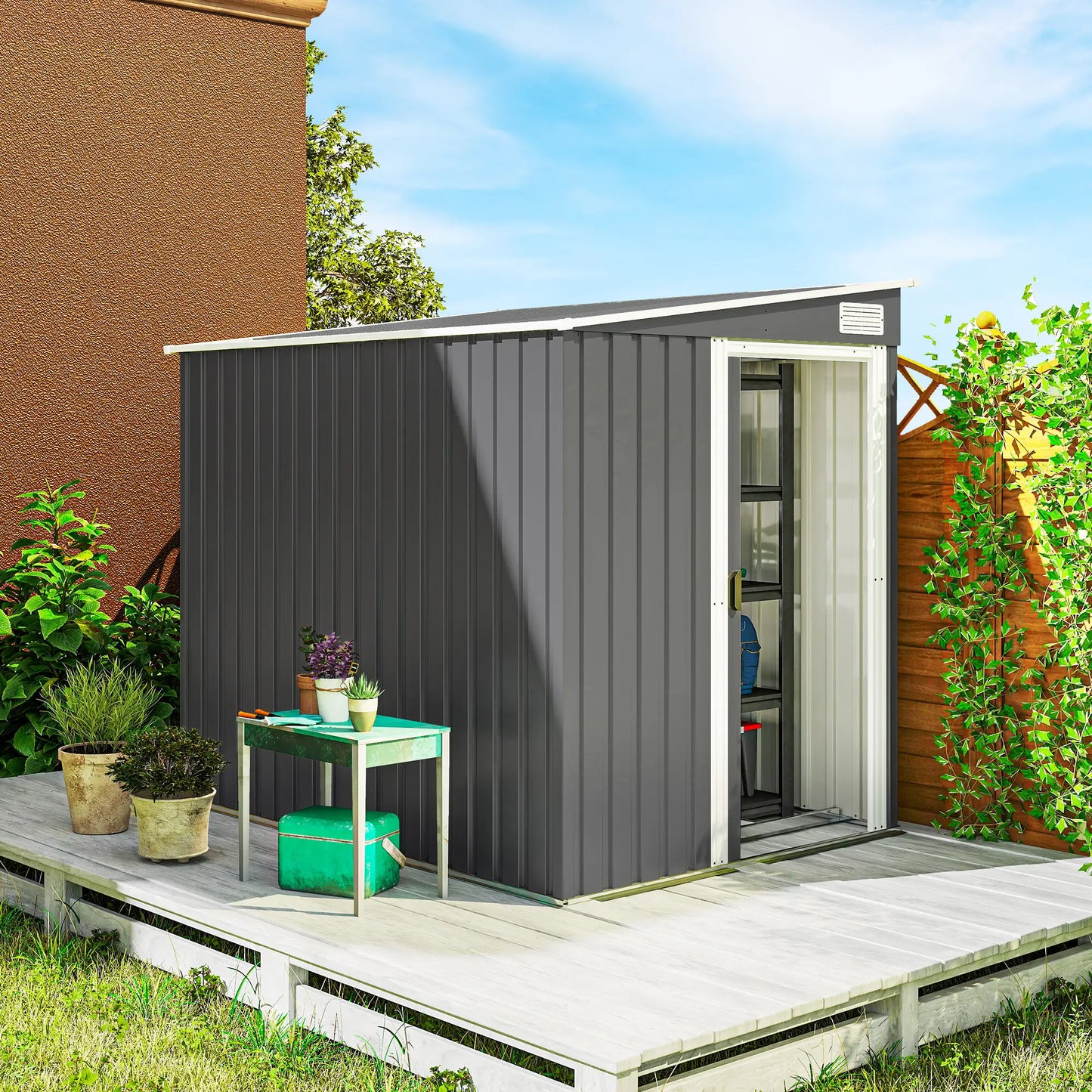 5'x7' Lean To Metal Shed, Sliding Door, 2 Vents, Dark Grey Sheds at Gallery Canada