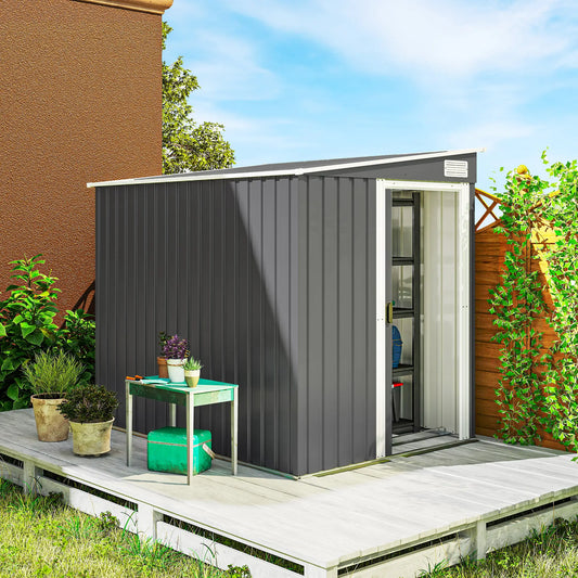 5'x7' Lean To Metal Shed, Sliding Door, 2 Vents, Dark Grey Sheds Dark Grey at Gallery Canada