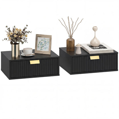 Modern Floating Nightstands, Set of 2, Wall Mounted, Wave Drawer, Black