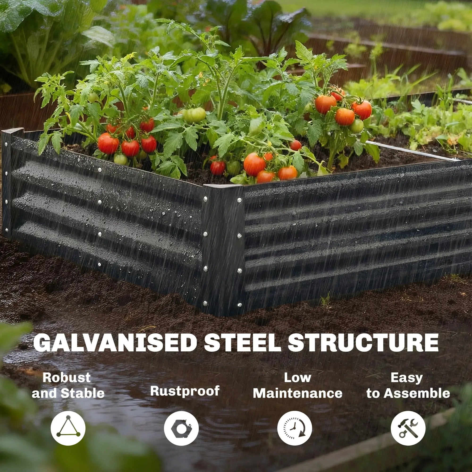 8x4x1ft Galvanized Raised Garden Bed, Reinforced Planter Box, Dark Grey Galvanized Planter Boxes at Gallery Canada