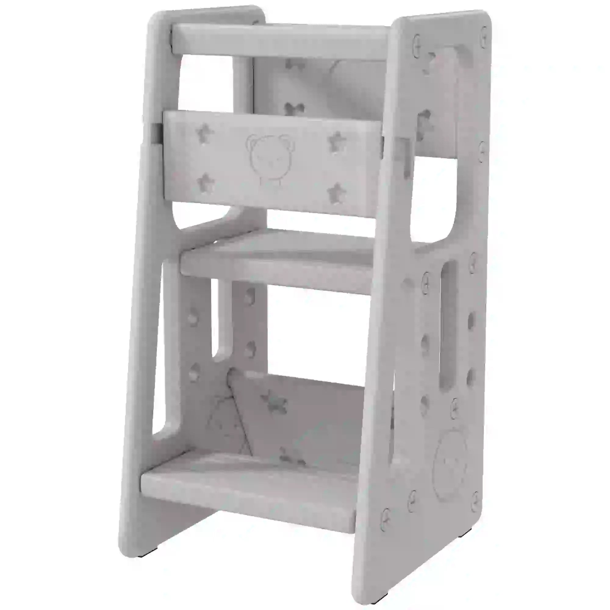 Toddler Kitchen Helper Stool, Adjustable Height, Safety Rail, Grey Toddler & Kids Step Stools at Gallery Canada