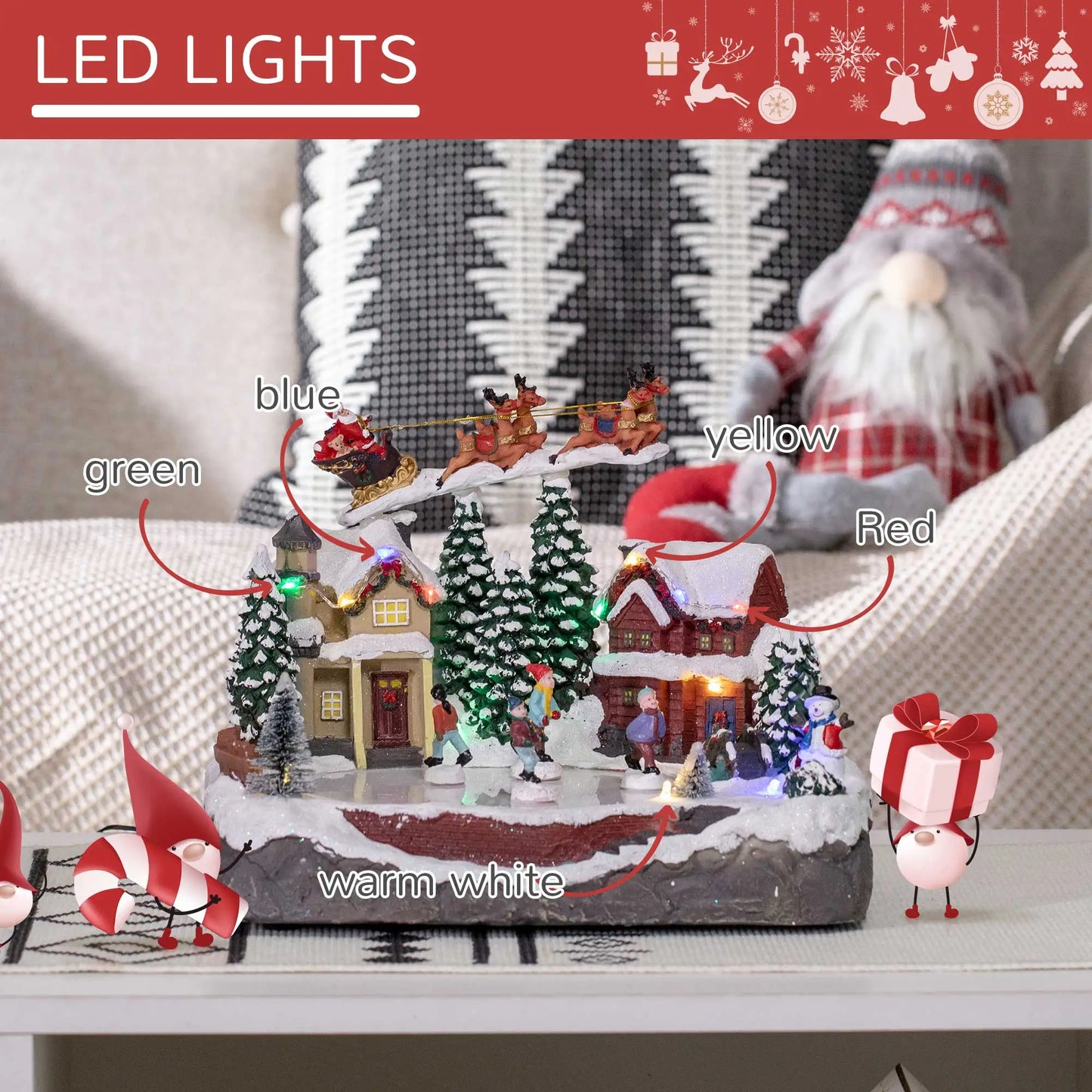 Animated Christmas Village Set, Santa Deer Skating Pond, LED Light, Multicolored Christmas Village Houses at Gallery Canada
