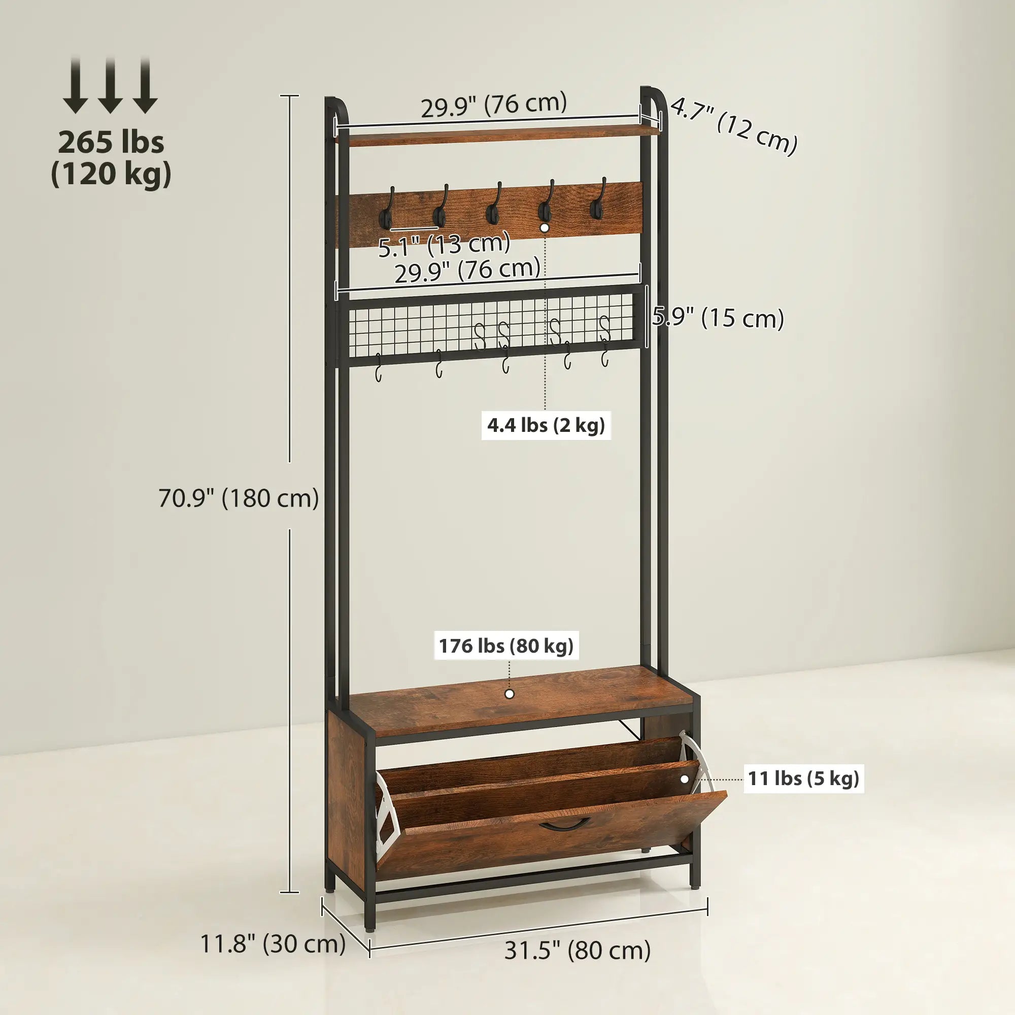 5-In-1 Coat Rack Shoe Bench, Hall Tree with Bench, 10 Hooks, Rustic Brown Clothing Storage at Gallery Canada