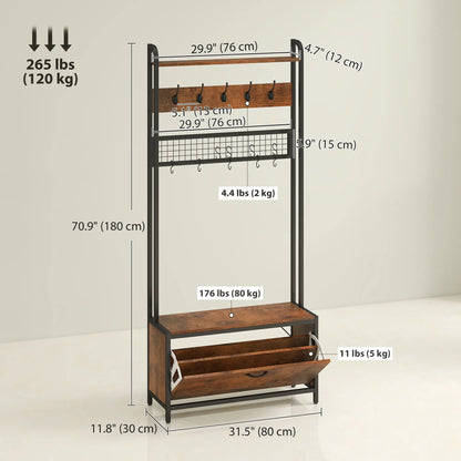 5-In-1 Coat Rack Shoe Bench, Hall Tree with Bench, 10 Hooks, Rustic Brown Clothing Storage at Gallery Canada