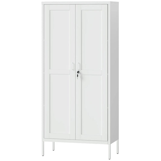 Office Storage Cabinet, Lockable, 3 Adjustable Shelves, 2 Doors, White Office Cabinets & Cupboards White at Gallery Canada