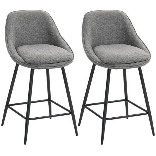 26" Counter Height Barstools Set of 2, Upholstered Swivel Bar Stools with Backrests and Armrests, Dark Grey