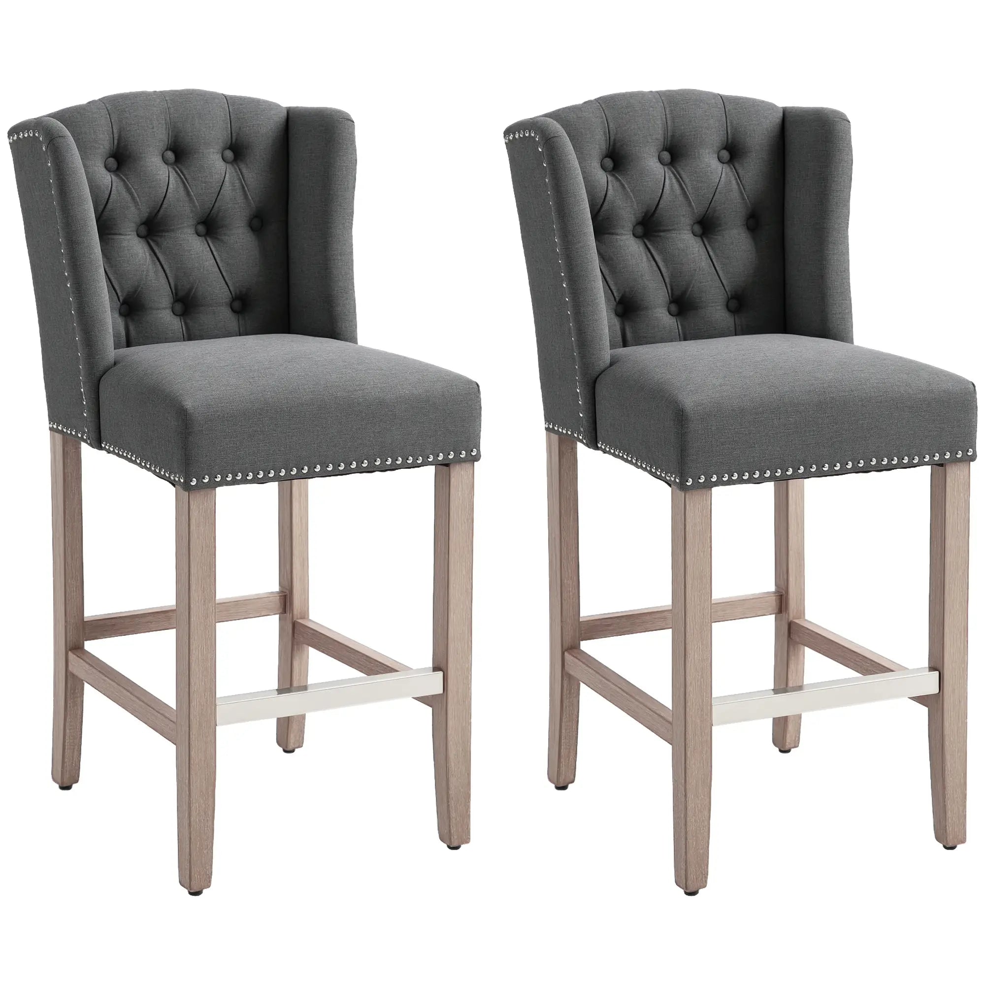 Counter Height Bar Stools Set of 2, Upholstered, Charcoal Grey Bar Stools at Gallery Canada