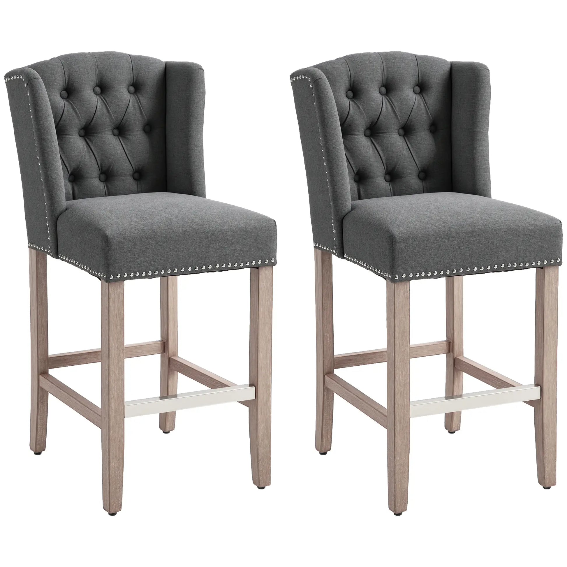 Counter Height Bar Stools Set of 2, Upholstered, Charcoal Grey Bar Stools at Gallery Canada