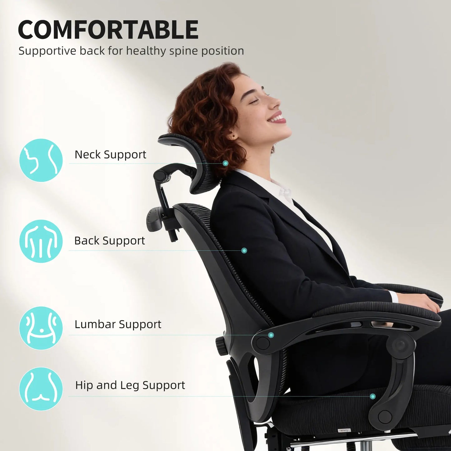 Ergonomic Mesh Office Chair, Adjustable Headrest, Lumbar Support, Black Task Chairs at Gallery Canada