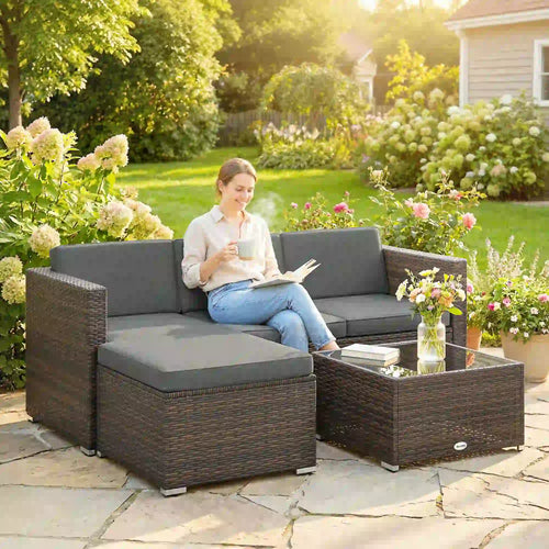3 Piece Patio Furniture Set With Cushions, Outdoor PE Rattan Wicker, Dark Grey