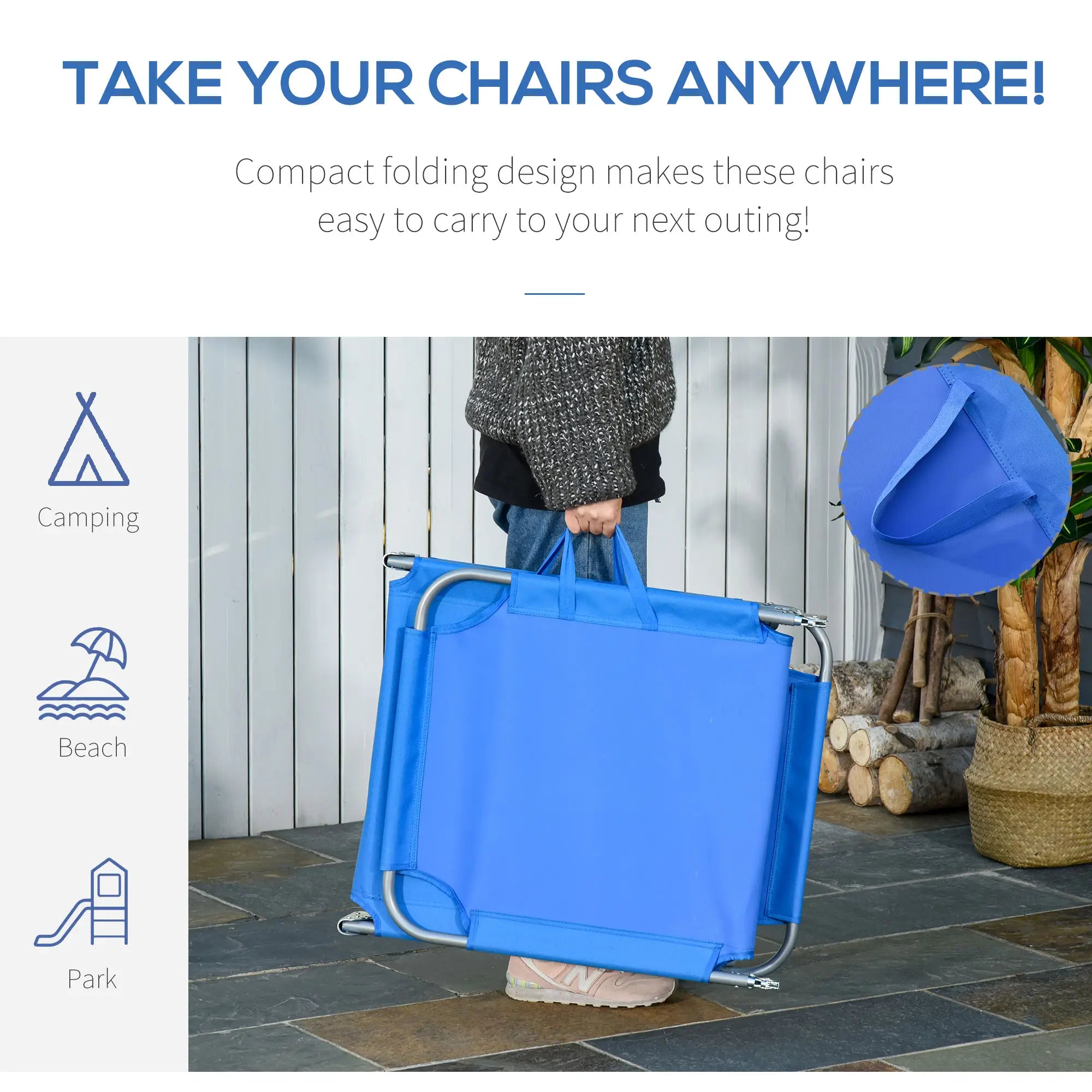 Folding Outdoor Lounge Chair, Portable Reclining Beach Lounger, Blue Lounger Chairs at Gallery Canada