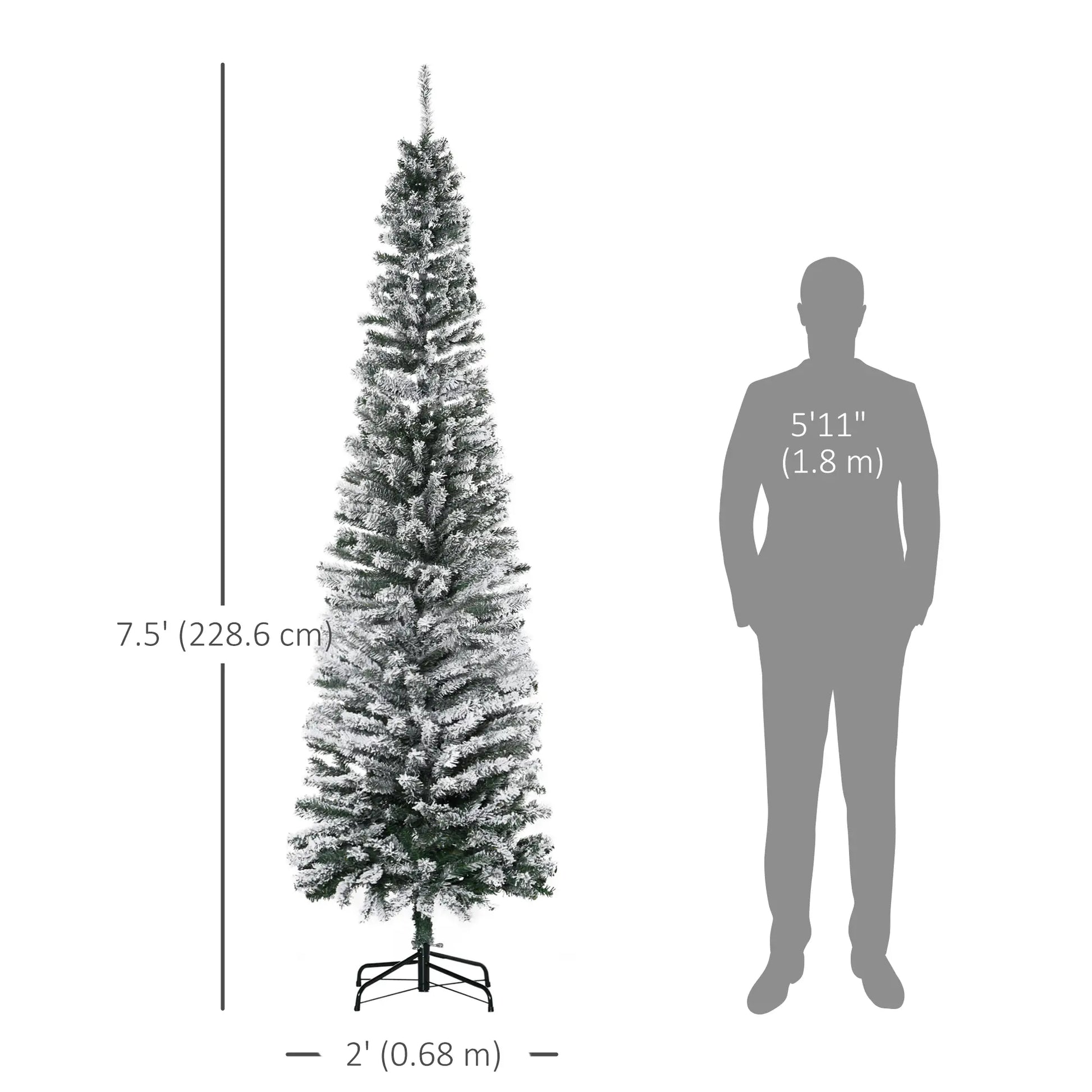 7.5ft Flocked Pencil Christmas Tree, Realistic Tips, Green Pencil Christmas Trees at Gallery Canada